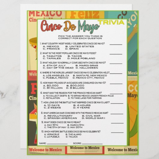 Cinco De Mayo Trivia Spel Briefhoofd (Voorkant / Achterkant)