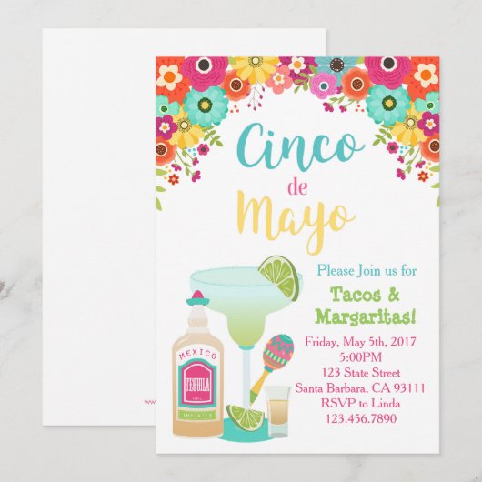 Cinco de Mayo Uitnodiging (Voorkant / Achterkant)