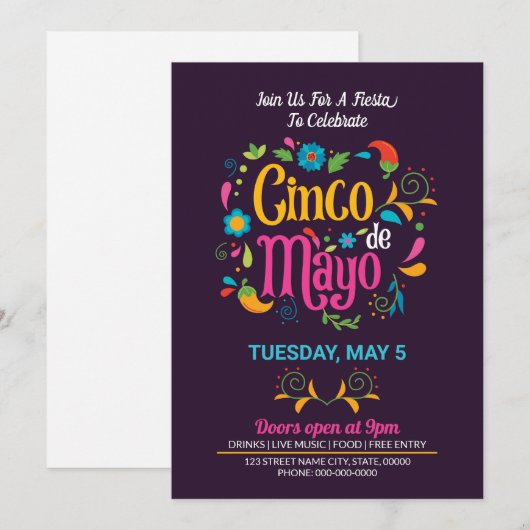 Cinco De Mayo uitnodigingsflyer Kaart (Voorkant / Achterkant)