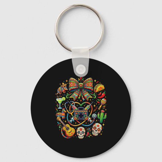 Cinco de mayo verpleegster coquette strik stethosc sleutelhanger (Voorkant)