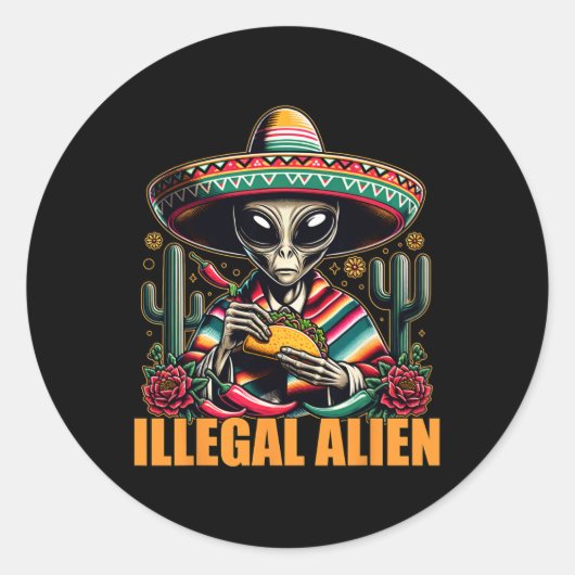 Cinco de Mayo Western Ufo Funn Ronde Sticker (Voorkant)