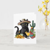Cinco de Mayo Zwarte Kat Mexicaanse Keuken Zwarte  Kaart (Gele Bloem)