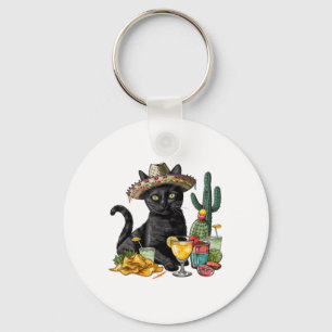 Cinco de Mayo Zwarte Kat Mexicaanse Keuken Zwarte  Sleutelhanger