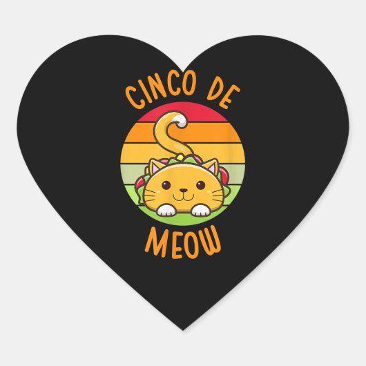 Cinco de Meow Cinco de Mayo Funny Tacos Cat Lover Hart Sticker (Voorkant)