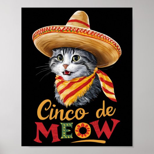 Cinco de Meow Cinco de Mayo Grappige Mexicaanse ka Poster (Voorkant)