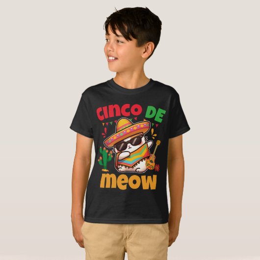 Cinco De Meow Dabbing Kat Lover Mexicaanse Fiesta T-shirt (Voorkant volledig)