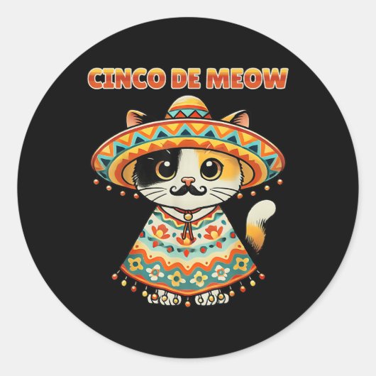Cinco de Meow Funny Cat Sombrero Fiesta Humor Ronde Sticker (Voorkant)