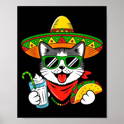 Cinco De Meow Grappige Kat Taco Mexicaans Feestje Poster (Voorkant)