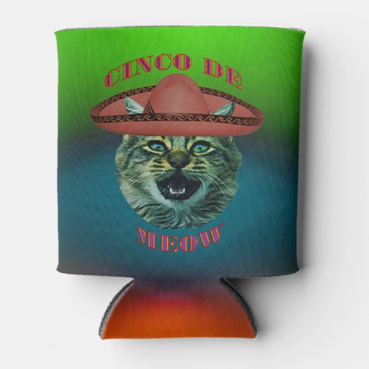 Cinco de Meow Gray Cat Cinco de Mayo Mexico Blikjeskoeler (Voorkant)