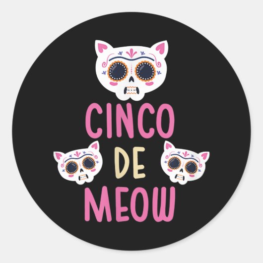 Cinco De Meow Kat Cinco De Mayo Grappige Schedel K Ronde Sticker (Voorkant)