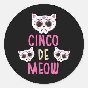 Cinco De Meow Kat Cinco De Mayo Grappige Schedel K Ronde Sticker