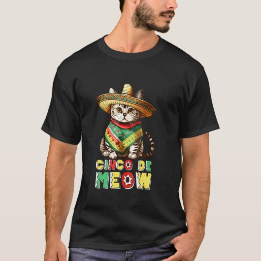 Cinco De Meow Kat Hoed Poncho Cinco De Mayo Ca T-shirt (Voorkant)