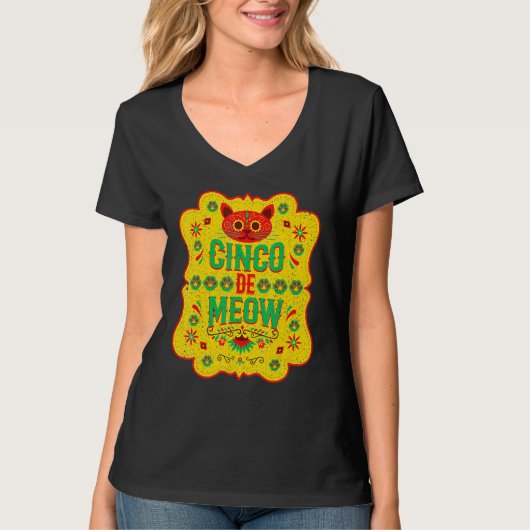 Cinco De Meow Mayo Floral Cute Cat Mexican Fiesta  T-shirt (Voorkant)