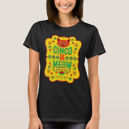 Cinco De Meow Mayo Floral Cute Cat Mexican Fiesta  T-shirt (Voorkant)