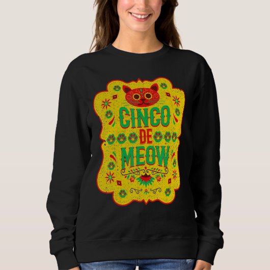 Cinco De Meow Mayo Floral Cute Cat Mexican Fiesta  Trui (Voorkant)