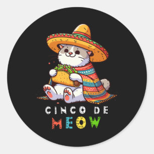 Cinco De Meow Met Lachende Kat Taco En Sombrero Ronde Sticker