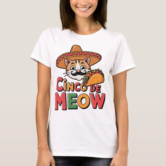 Cinco De Meow Mexicaanse Kat Grappig T-shirt (Voorkant)