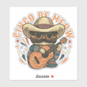 CINCO DE MEOW MEXICAANSE KAT MET GITAAR STICKER (Vel)