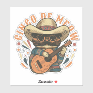 CINCO DE MEOW MEXICAANSE KAT MET GITAAR STICKER