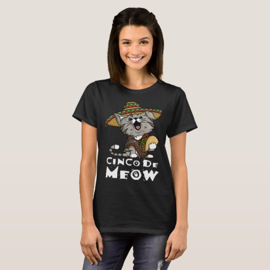 Cinco De Meow with Smiling Cat Taco and Sombrero T-shirt (Voorkant volledig)