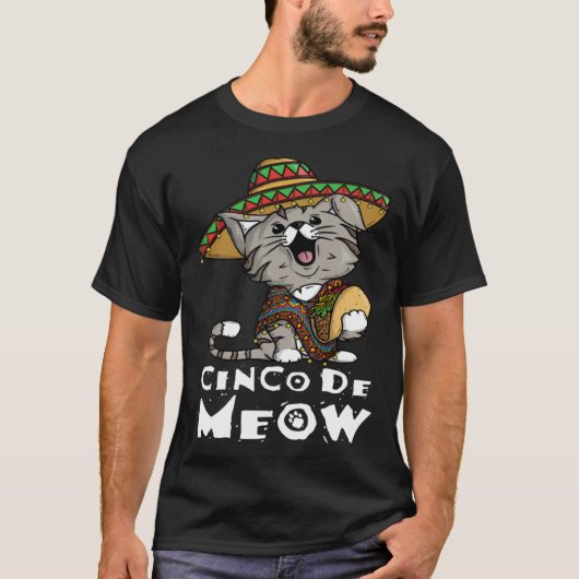 Cinco De Meow with Smiling Cat Taco and Sombrero T-shirt (Voorkant)