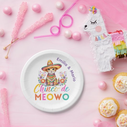 Cinco De Meowo Cute Kat Feestje Aangepast Papieren Bordje (Feest)