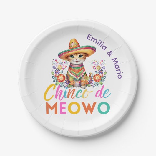 Cinco De Meowo Cute Kat Feestje Aangepast Papieren Bordje (Voorkant)