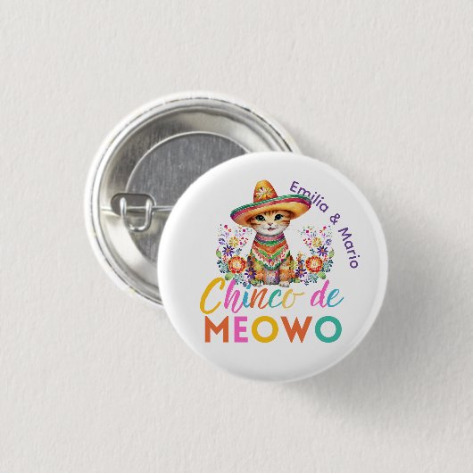 Cinco De Meowo Cute Kat Feestje Aangepast Ronde Button 3,2 Cm (Voorkant /achterkant)