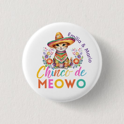 Cinco De Meowo Cute Kat Feestje Aangepast Ronde Button 3,2 Cm (Voorkant)