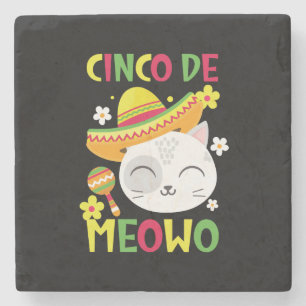 Cinco De Meowo, kleurrijke en speelse Mexicaanse k Stenen Onderzetter