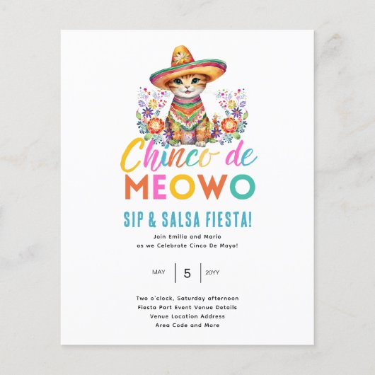 Cinco De Meowo Leuk Cat Fiesta Feestthema (Voorkant)