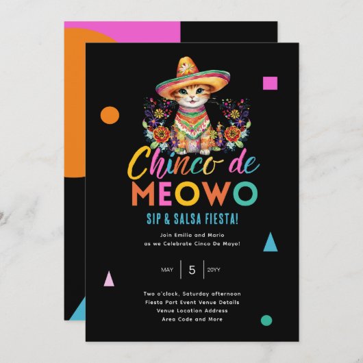 Cinco De Meowo Leuke Kat Fiesta Feesttijd Kaart (Voorkant / Achterkant)