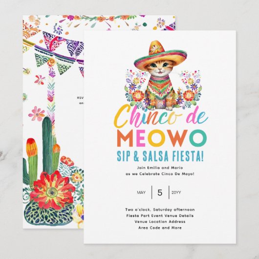 Cinco De Meowo Leuke Kat Fiesta Feesttijd Kaart (Voorkant / Achterkant)