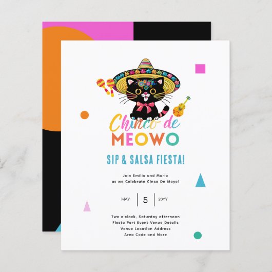 Cinco De Meowo Plezier Feestje 5 mei Kat Thema  (Voorkant / Achterkant)