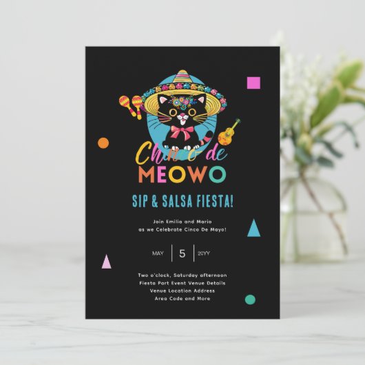 Cinco De Meowo Plezierfeest Kat Mayo Feestje Kaart (Staand voorkant)