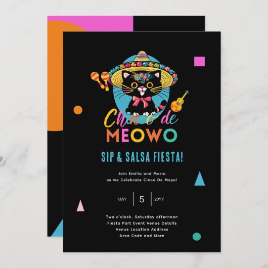 Cinco De Meowo Plezierfeest Kat Mayo Feestje Kaart (Voorkant / Achterkant)