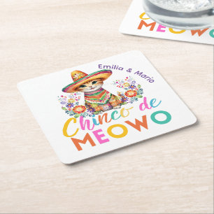 Cinco De Meowo Schattigee Cat Fiesta Party Custom Kartonnen Onderzetters