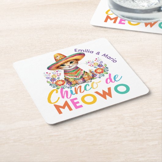 Cinco De Meowo Schattigee Cat Fiesta Party Custom Kartonnen Onderzetters (Schuin)