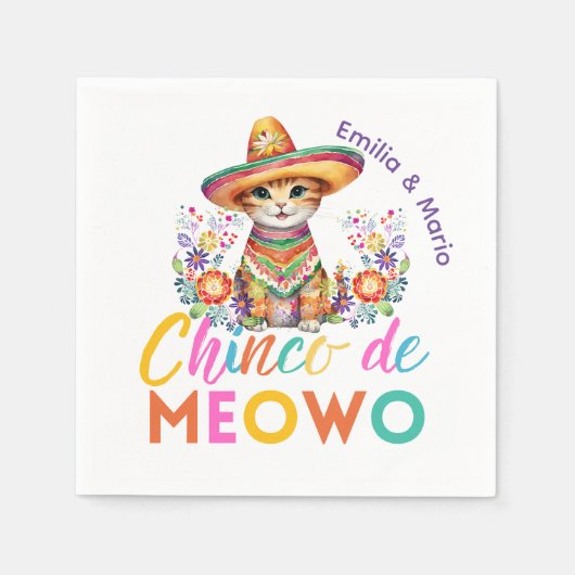 Cinco De Meowo Schattigee Cat Fiesta Party Custom Servet (Voorkant)