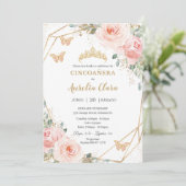 Cincoañera Blush Pink Floral Butterflies Princess Kaart (Staand voorkant)