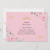 Cincoañera Pink Roses Floral Butterflies Foto Kaart (Achterkant)