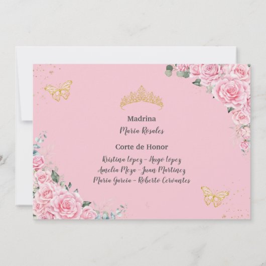 Cincoañera Pink Roses Floral Butterflies Foto Kaart (Achterkant)