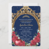 Cincoañera Red Roses Floral Sneeuwwitje Lijst Kaart (Voorkant)