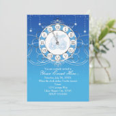 Cinderella Almost Midnight Silver Blue Invitation Kaart (Staand voorkant)