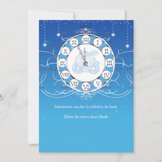 Cinderella Almost Midnight Silver Blue Invitation Kaart (Achterkant)