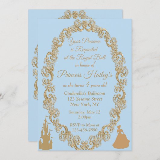 Cinderella Birthday Party Invitation Kaart (Voorkant / Achterkant)