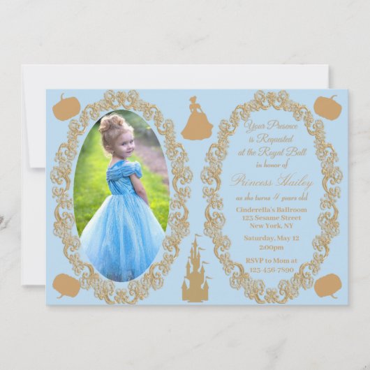 Cinderella Birthday Party Photo Invitation Kaart (Voorkant)