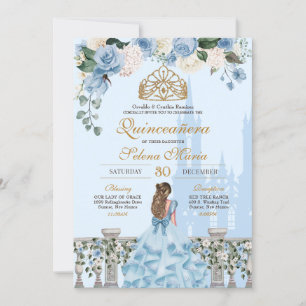 Cinderella Blauwe met Gouden Bloemenkroon Quincean Kaart