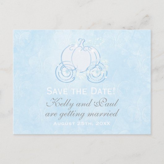 Cinderella Blue Carriage Sprookjesachtig Briefkaar Aankondigingskaart (Voorkant)