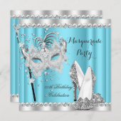 Cinderella Blue Masquerade Masker Heels Birthday Kaart (Voorkant / Achterkant)